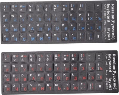 SnelShoppen - 2-Pack Russische Toetsenbord Stickers, Tweetalige Vervangstickers voor PC Laptop Desktop, Zwart Achtergrond met Blauw en Rood, Geschikt