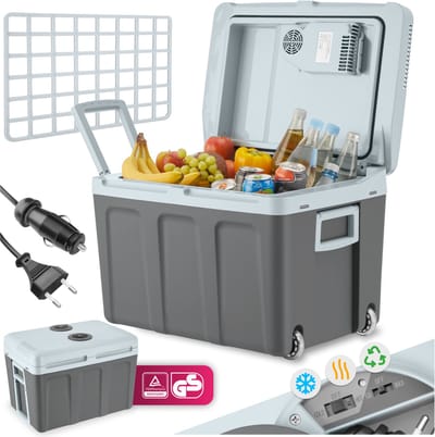 tectake® Elektrische Koelbox en Warmtebox - 40L - Licht en Stil met ECO-modus - 56 x 39 x 42 cm - Met Wielen, Scheidingsrooster en Draaggreep - Met 2 V / 230 V Stekkers voor Auto en Stopcontact