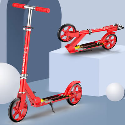 FOXSPORT Step - Draagkracht tot 100 kg - Opvouwbaar Step voor Kinderen/Volwassenen - voor Jongens en Meisjes - Drie instelbare hoogte-opties - PU-wielen van 20 cm - Step volwassenen met schokabsorptie - Rood