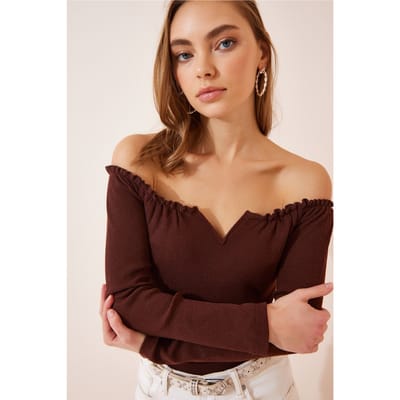 Aansluitende Lange Mouwen Blouse met Hartkraag