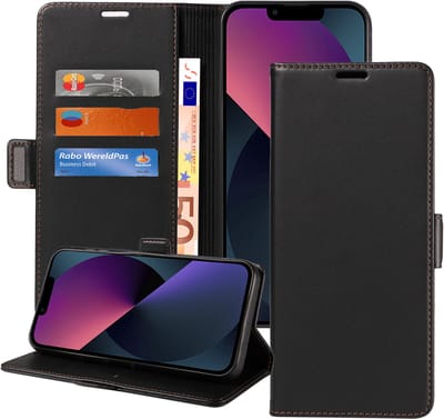 ChiGuard Book Case Hoesje geschikt voor Apple iPhone 13 - Hoesje - Magnetische Sluiting - Portemonnee Rustic Zwart