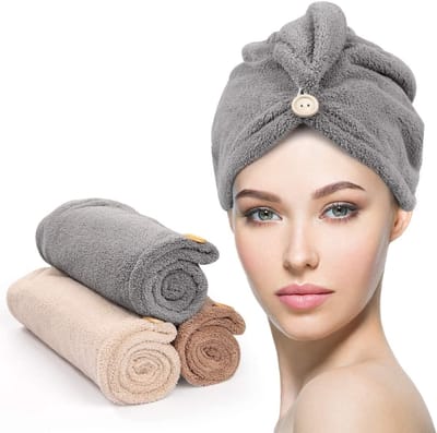 Haarhanddoek- Haarhanddoek met knoop - Superabsorberende microvezel haarhanddoek voor krullend haar - Microvezel handdoek voor haar - 3-pack haardrooghanddoeken