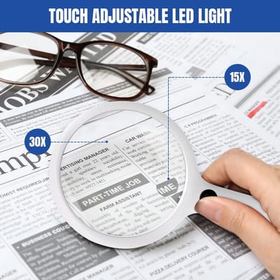 Vergrootglas met Licht - Leesloep Verlichting - Gedetailleerd Lezen - 30x Vergroting - 110 mm Lens - Wit