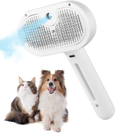 longziming-Kattenborstel - Hondenborstel - Dierenborstel - Vachtverzorgings Borstel - 3-in-1 met stoomfunctie - Zelfreinigend - Antistatisch - Ronde zachte tanden - Voor honden en katten - Verwijdert losse haren en klitten