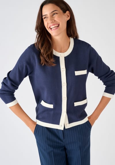 Damart - Cardigan vest tweekleurig - Dames - Blauw - XXL