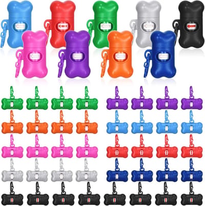 80 stuks poepzak dispenser met bot vormige houder voor honden - handige afvalzakken in 9 kleuren