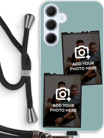 Gepersonaliseerd - Case Company® - Hoesje met koord geschikt voor Samsung Galaxy A35 hoesje met Koord - Polaroid Zwart - Telefoonhoesje met Zwart Koord - Bescherming aan alle Kanten en Over de Schermrand