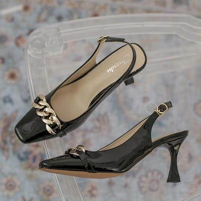 Sandales d'été de luxe pour femmes, chaussures à talons hauts de 7,5 cm, blanches et nude, à bout carré, à bride arrière, pour fête de mariage 5 noir
