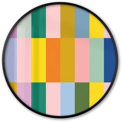 Poster in lijst Rond - Fotolijst 60x60 cm - Posters - Stroken - Blauw - Patroon - Abstract - Ronde posterlijst zwart - Decoratie - Wanddecoratie woonkamer - Muurdecoratie slaapkamer