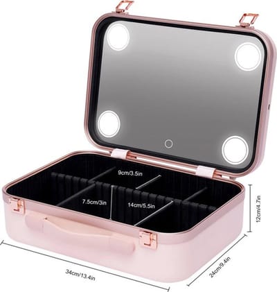 Gran VidaÂ® - Make-Up Organizer - Inclusief LED Verlichting - Cosmetische Koffer - Draagbaar - Roze - 34 x 24 x 12 cm