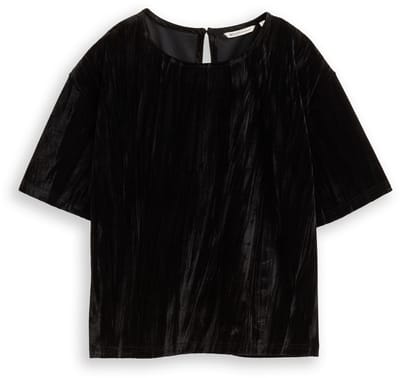 Tom Tailor Denim - Loose fit T-shirt van fluweel - Maat M - deep black