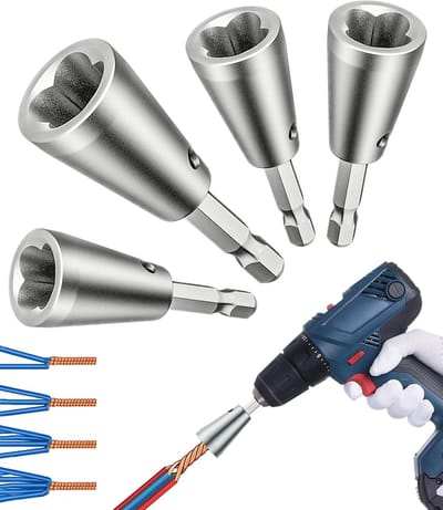 Draaddraaier voor boormachine, draadmoerdraaier voor elektriciens, elektrische draaddraaier voor boormachine, 6 mm zeskantschacht voor snel draaien van kabels, draadstrip- en draaigereedschap, 4 stuks