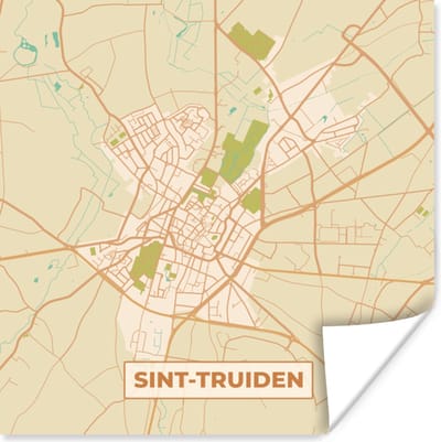 Poster Kaart - Stadskaart - Sint-Truiden - Vintage - Plattegrond - 100x100 cm XXL