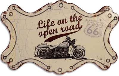 MadDeco - Blikken - wandbord - motor -route 66 - life - on - the - open - road - blik decoratiebordje