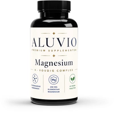 ALUVIO Magnesium Complex 200 mg 40+ – Vermindert Vermoeidheid – Magnesium Bisglycinaat, Citraat, Malaat & Tauraat – 60 Vegan Tabletten – 2 Maanden Voorraad