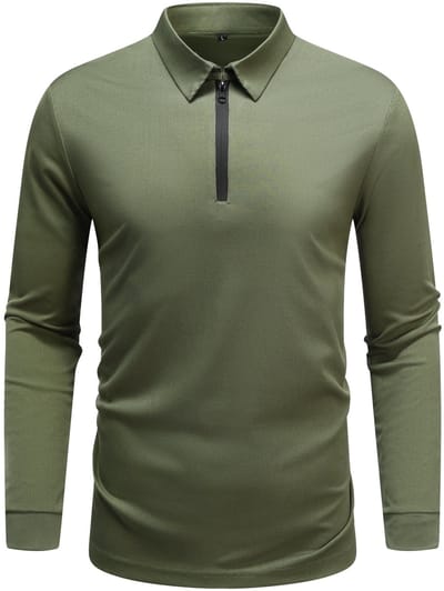 Allthemen Heren Lange Mouw Rek T-Shirt - Oversize Polo Met Halve Rits - S