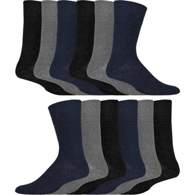 IOMI - 12 paar Gentle Grip Top Diabetische Sokken - Zwart / Marine / Grijs