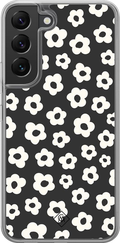 Casimoda® hoesje - Geschikt voor Samsung Galaxy S22 - Retro Bloempjes - 2-in-1 case - Schokbestendig - Bloemen - Verhoogde randen - Zwart, Transparant