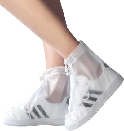 Overschoenen Waterdicht -overschoenen wandelen-Waterdichte overschoenen voor dames en heren - Antislip overschoenen - Regenbestendige overschoenen - Antislip en slijtvast verdikt - Met waterdichte laag (Wit - Twee paar-Vier poten in totaal)