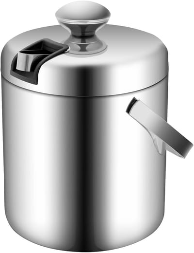 Dailygoods- IJsblokjeshouder Dubbelwandig Geïsoleerd - Ijsemmer met Deksel - Ijsemmer Roestvrij Staal - Ijsemmer met Tang - 1,3 Liter Inhoud - Versterkte Handgreep