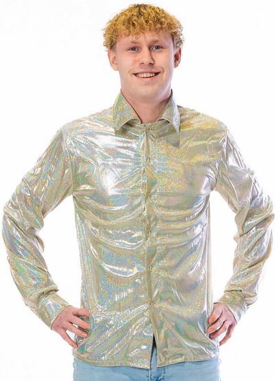 Party blouse - Overhemd - Carnavalskleding - Heren - Glitter goud/zilver - Maat S