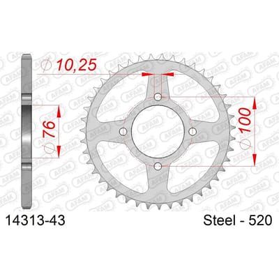 Stalen tandwiel Afam 520 43 dents