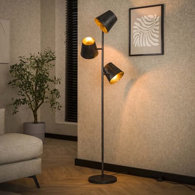 PS-Collection Kinetic Vloerlamp 3x Ø18 - 40x40x167cm - Charcoal - Metaal - vloerlampen woonkamer, vloerlamp zwart, vloerlamp industrieel, vloer lamp, vloerlampen landelijk, staande lampen woonkamer, staande lampen, staande lamp industrieel