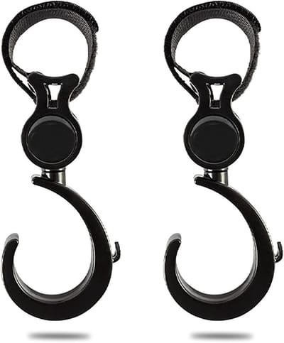 Kinderwagen Haken - Universele Clips - Handen Vrij - 360 Graden Draaibaar - 2 Stuks - Zwart