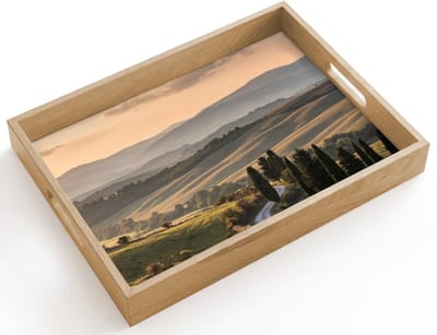 Dienblad hout 40x30 cm - Schootdienblad - Toscaans - Landschap - Heuvels - Borrelplank rechthoek - Plateau dienbladen