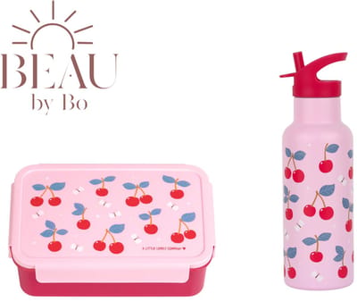 Bundel A Little Lovely Company Back to school set - Drinkfles XL RVS/Bentobox - Kersen