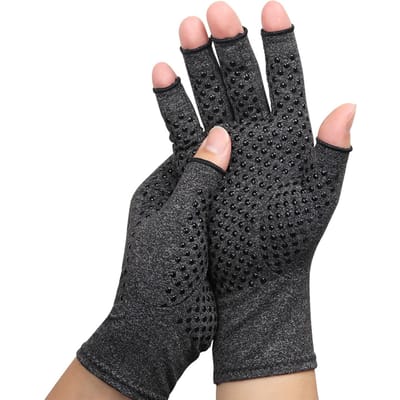 Sport Halve Vinger Handschoenen Antislip Ademend Comfortabel Gebreid Materiaal Artritis Compressie gray