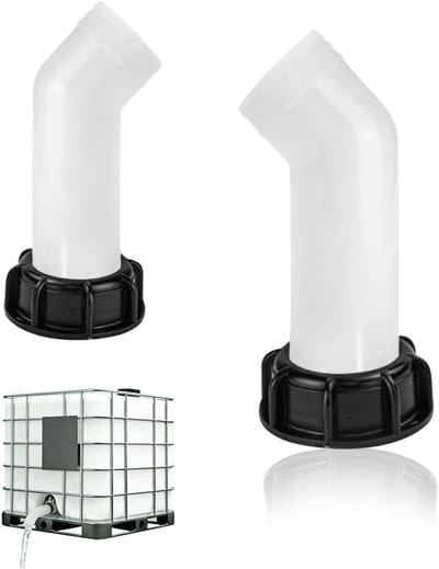 Uitlaatpijp voor IBC-tank, 2 stuks, met afdekkingen en adapter, perfect voor afvoer en regenwateropvang, grove schroefdraad, tankaccessoires