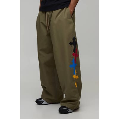 Extreme Parachute Fit Broek Met Kruis Borduursel | Khaki | Size XS