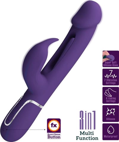 PRETTY LOVE - KAMPAS RABBIT 3 IN 1 MULTIFUNCTIONELE VIBRATOR MET TONG VIOLET | VIBRATOR | DILDO VIBRATOR | SEKSSPEELTJES VOOR KOPPELS | SEKSSPEELTJES VOOR VROUW | SEX TOYS VOOR VROUW | BUNNY VIBRATOR | PREMIUM VIBRATOR