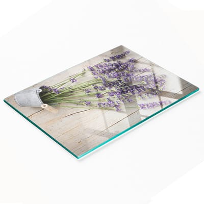 Keukenplank van gehard glas met afbeelding van lavendel in een pot, 80x52 cm