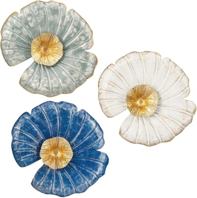Moderne 30 cm Bloemen Muurdecoratie Set van 3 - Metalen Wandkunst voor Thuiskantoor, Eetkamer, Slaapkamer en Woonkamer