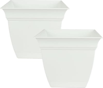 Plantenbak met schotel - Bloempot vierkant - Binnen en buiten - Weerbestendig UV-bestendig - 30 5 cm - Wit