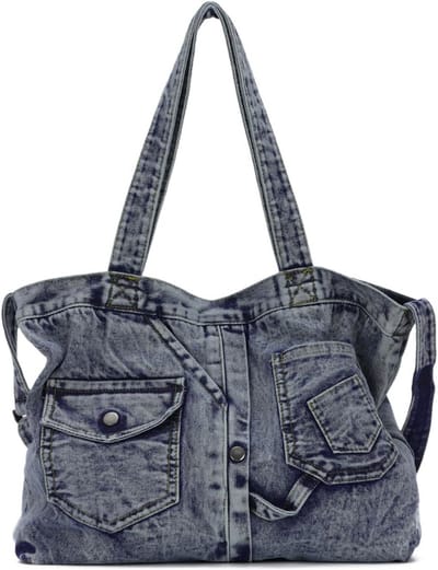 Grote Denim Tote Bag voor Dames - Ruime Jean Schoudertas voor Werk en College