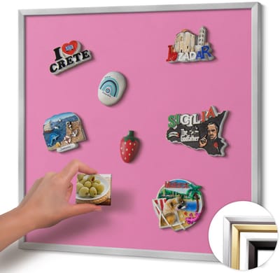 Wallfluent - Roze Magneetbord in Stijlvolle Kleuren - 50 cm x 50 cm - Magneetbord met Zilveren Frame - Roze kleur - Magneetbord Voor Thuiskantoor - Magneetbord voor Herinneringen - Magnetisch Bord voor Thuis en Kantoor
