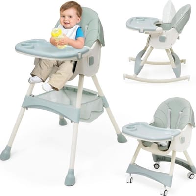 Kinder Eetstoel – 3-in-1 Babystoel Voor Aan Tafel Met Dienblad - Baby Stoel Voor Eten Met Wieltjes - Meegroei Kinderstoel - Baby stoeltje Zitten - Meegroeistoel Met Ligfunctie - Kindereetstoel