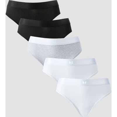MP middelhoog bikinibroekje voor dames (verpakking met 5 stuks) - Wit / Zwart / Gemêleerd grijs - XS