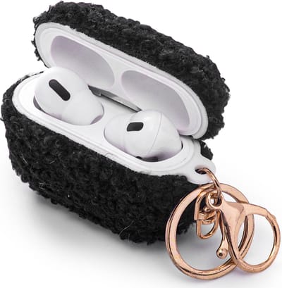 Casemania Hoesje Geschikt voor Apple AirPods Pro & Pro 2 - Zwart - Schokbestendig Teddy Furr Cover met Ring & Sleutelhanger