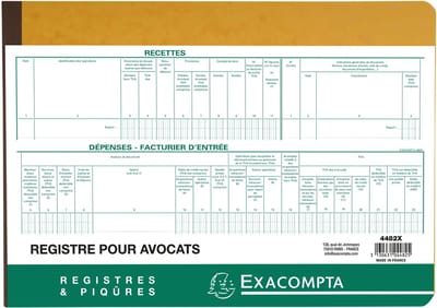 Exacompta Boekhoudingsregister Ontvangsten&Uitgaven - Advocaten - Franstalig - ingebonden - 80 blad - - 4482X