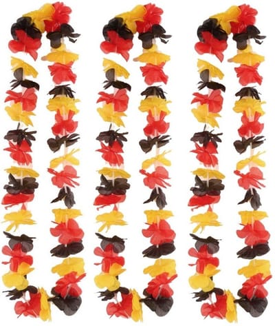 Hawaiikrans bloemenslinger - 4x - rood/geel/zwart - kunststof - vlag kleuren Belgie/Duitsland