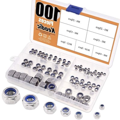 100 Stuks RVS Metrische Nylon Inlegsluitringen Assortiment - 7 Maten M3 M4 M5 M6 M8 M10 M12 voor Bevestiging en Montage