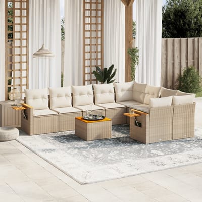 vidaXL - 10-delige - Loungeset - met - kussens - poly - rattan - beige