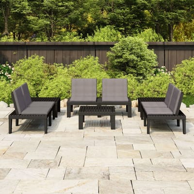 vidaXL - 6-delige - Loungeset - met - kussens - kunststof - grijs