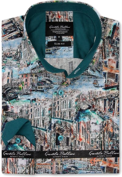 Heren Overhemd - Slim Fit - The Art of Portrait - Groen - Maat 3XL