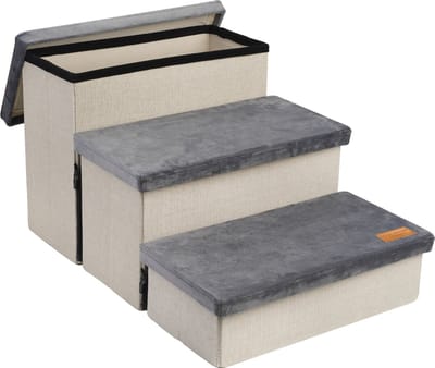 Hondentrap Stevig Hondentrapje Voor Honden Met Opbergruimte - Trap Hond – Opstapje Hond Voor Bank of Bed - Tot 60 kg - Antraciet - Universeel - Joep