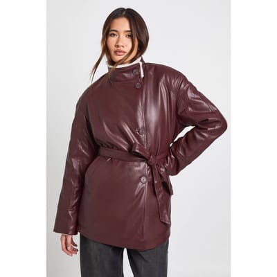 boohoo Dames Belted Borg Lined Aviator | Burgundy | Maat: 8